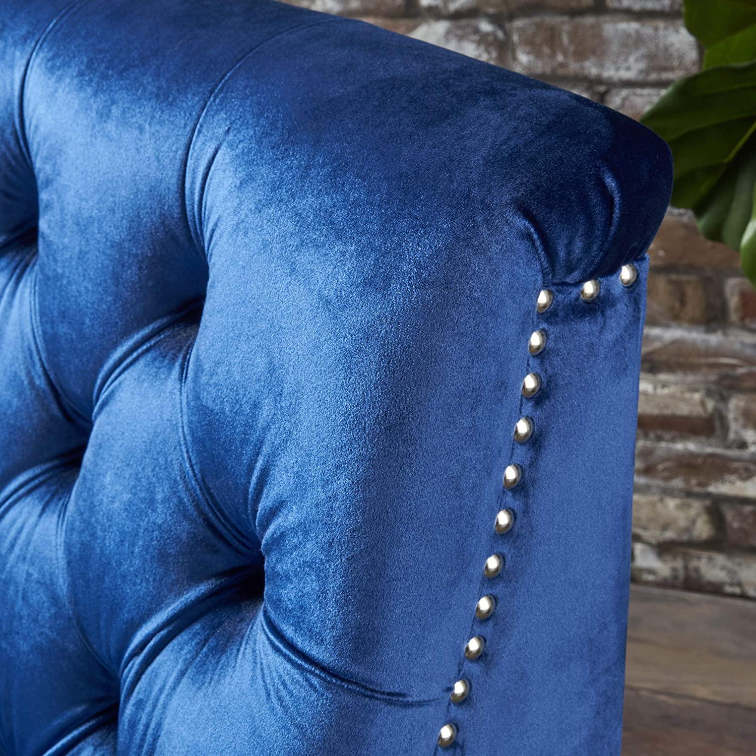 Tufted Back New Velvet Club Chair (Navy Blue - Ouch Cart 