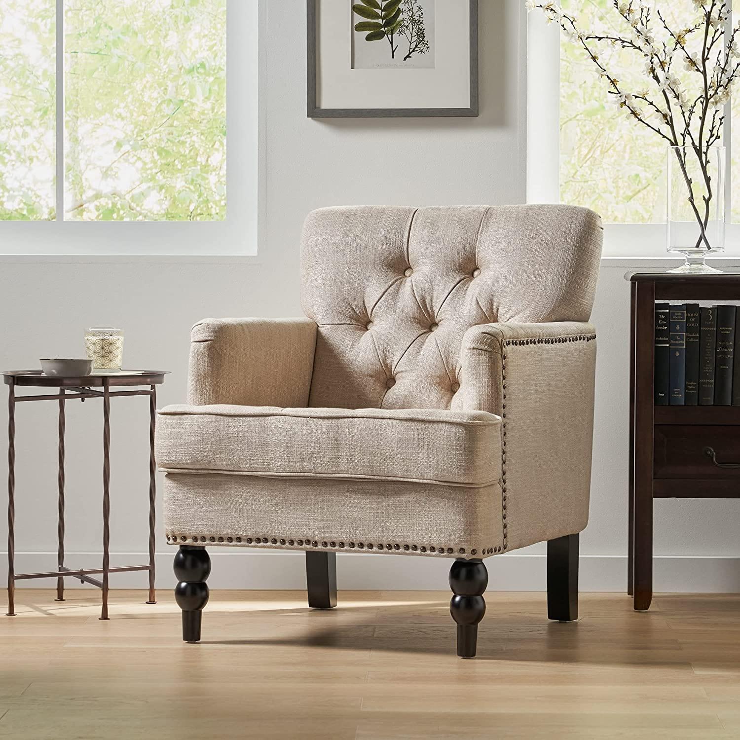 Tufted Club Chair, Fabric Accent Chair - Ouch Cart 
