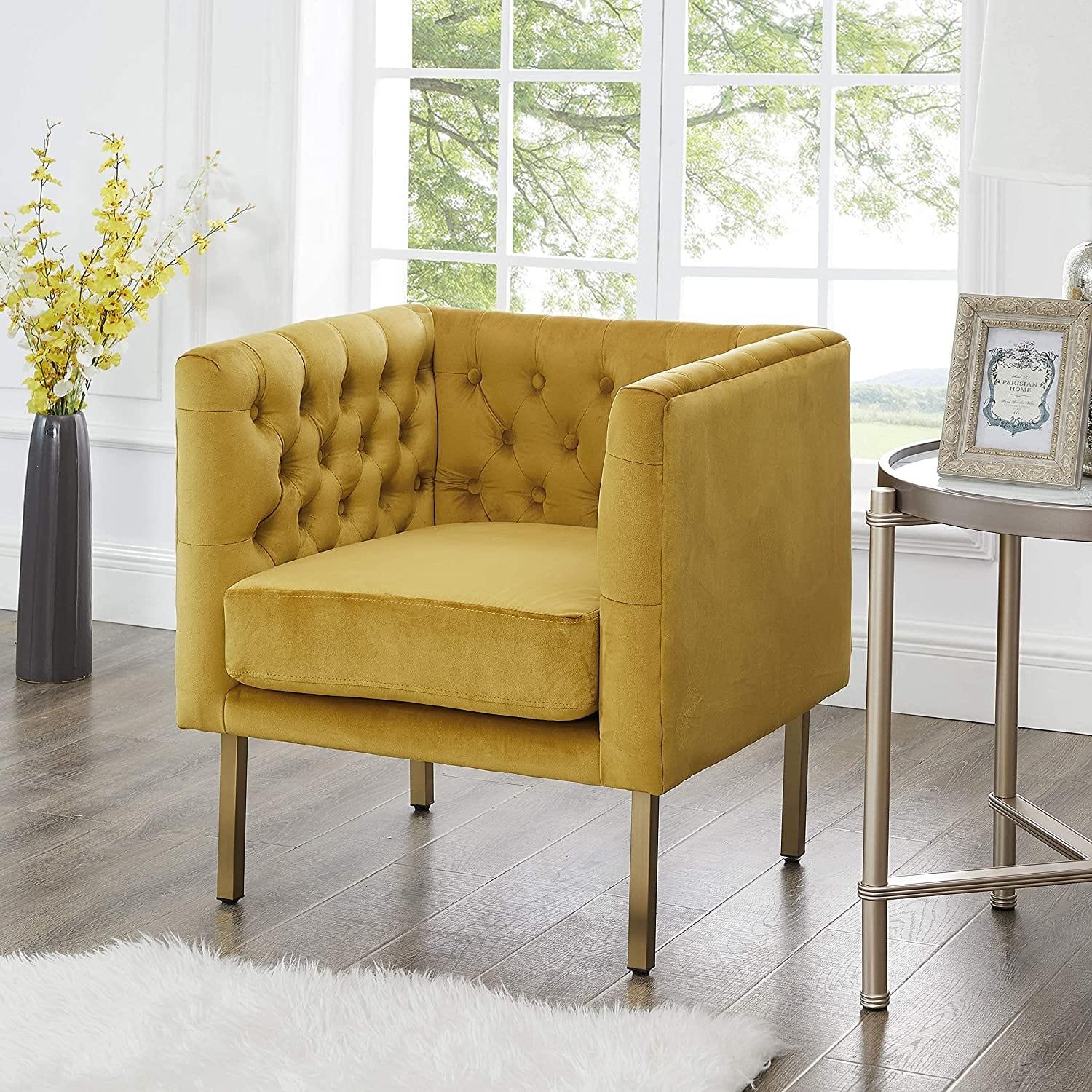 Tufted Club Chair with Metal Legs, Modern arm Chair for Living Room - Ouch Cart 