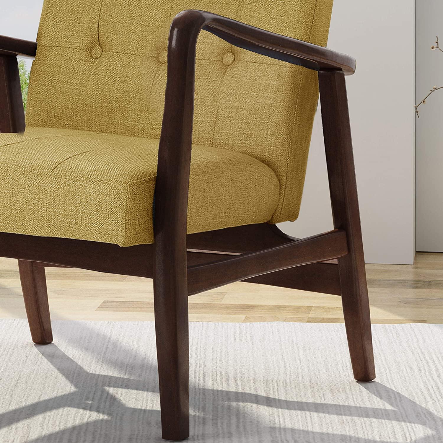 Conrad Fabric Mid-Century Birch Club Chair, Wasabi and Dark Espresso, Mustard - Ouch Cart 