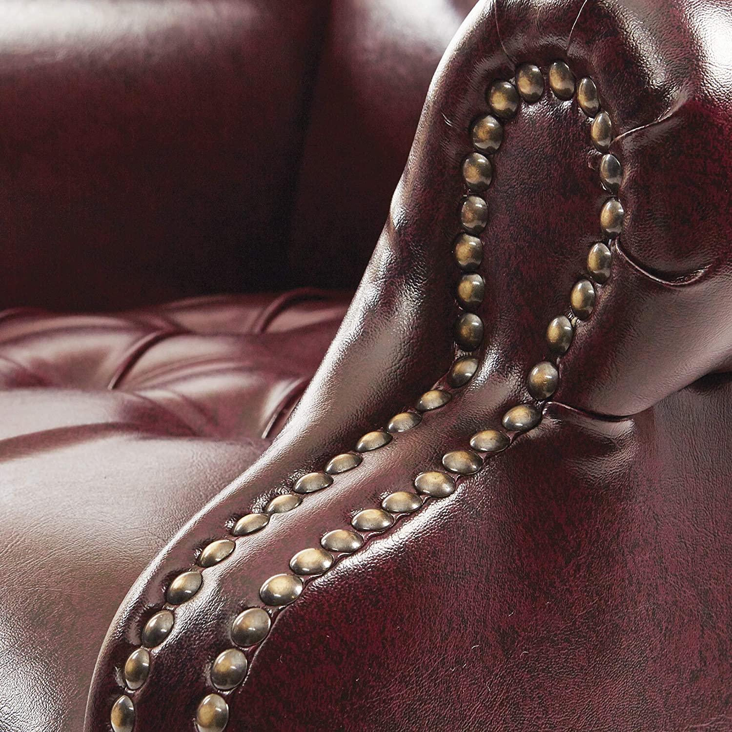 Tufted High Back Traditional Queen Anne Style Chair with Nailhead Accents and Mahogany Finish Legs - Ouch Cart 