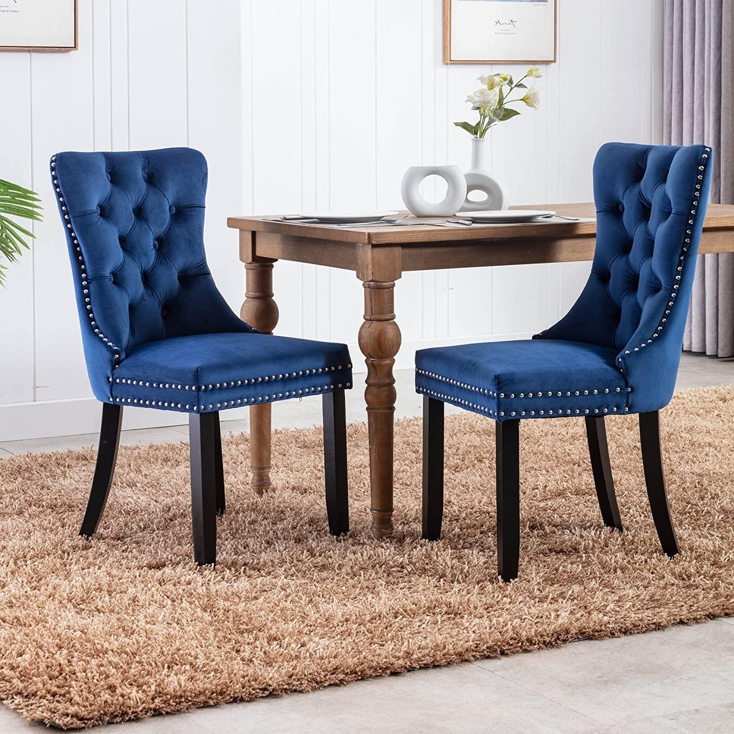 Velvet Upholstered Dining Chairs Set of 4, High-end Tufted Wingback Dining Side Chair with Nailhead Back Ring Pull Trim Solid Wood Legs, Contemporary Nikki Collection Modern Style for Kitchen - Ouch Cart 