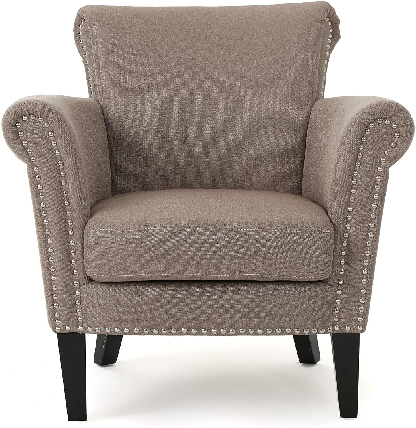 Brice Vintage Scroll Arm Studded Fabric Club Chair - Ouch Cart 