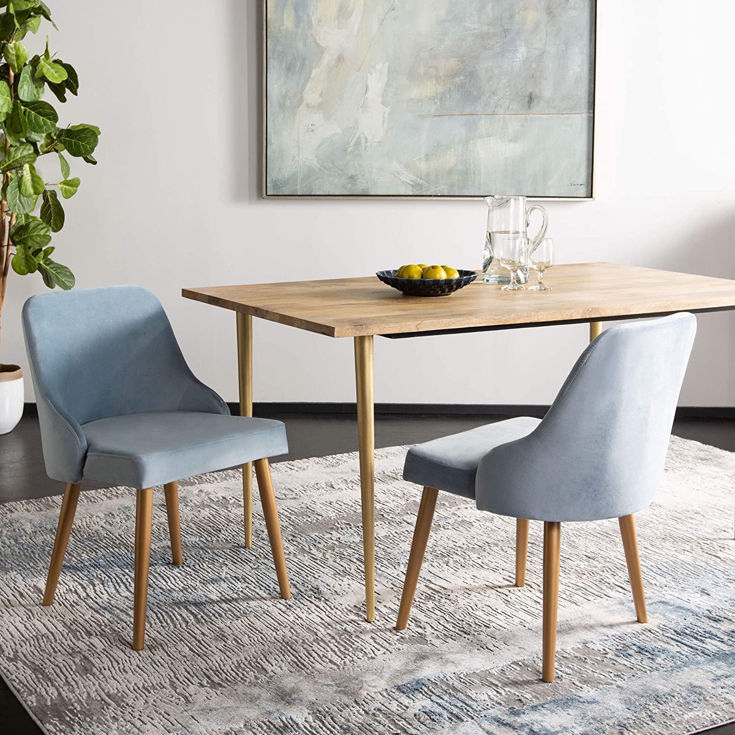 Lulu Mid-Century Slate Blue Velvet and Gold Dining Chair, Set of 2 - Ouch Cart 