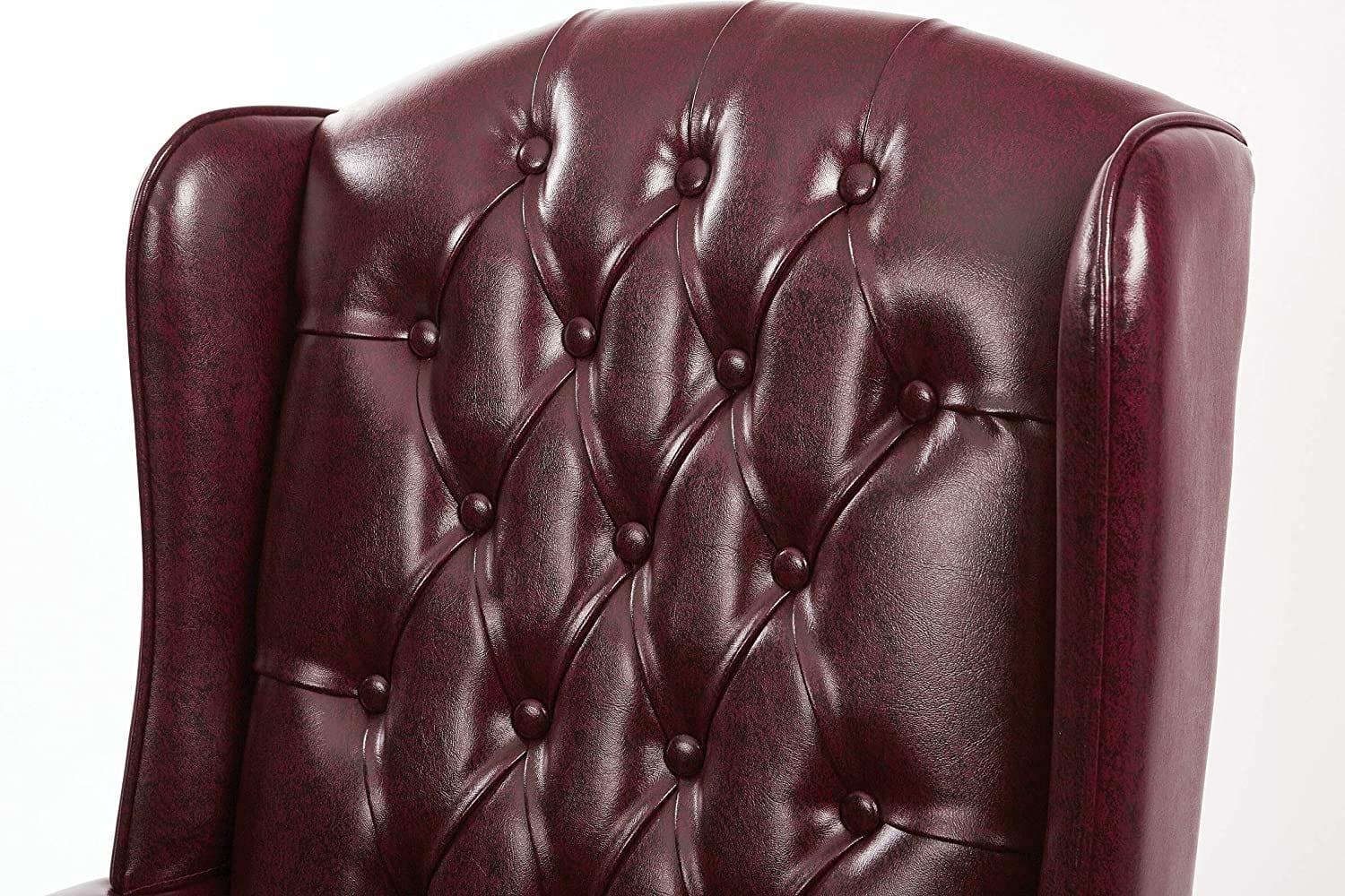 Tufted High Back Traditional Queen Anne Style Chair with Nailhead Accents and Mahogany Finish Legs - Ouch Cart 