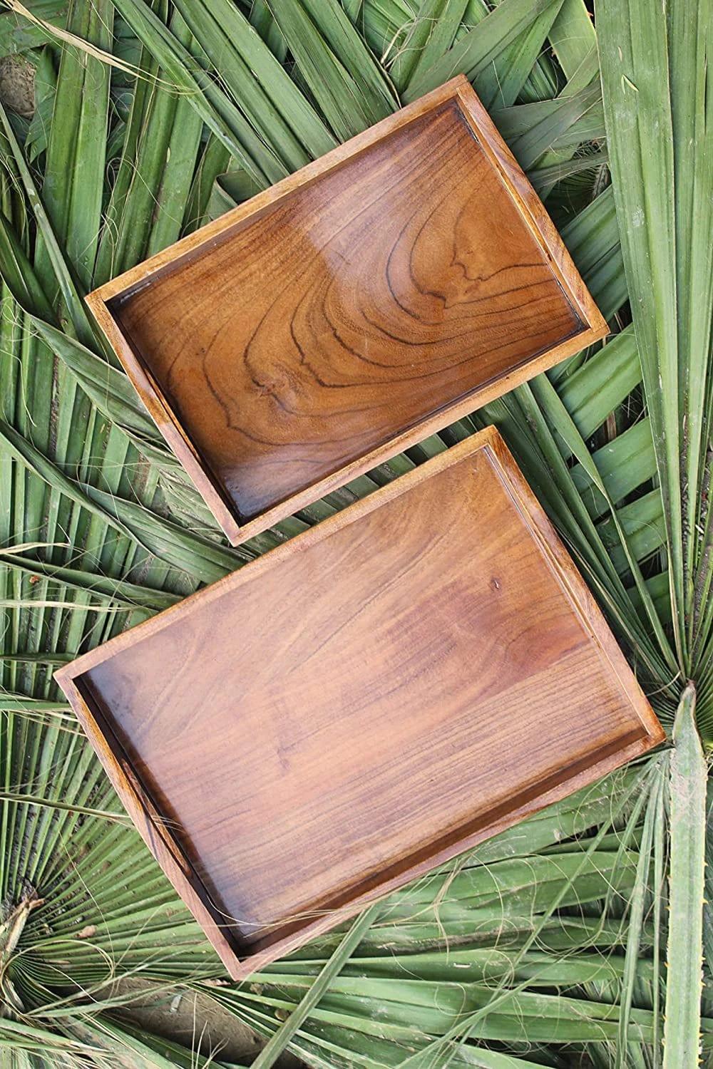 WOODEN SERVING D HANDLES TRAY || SET OF 2 - Ouch Cart 