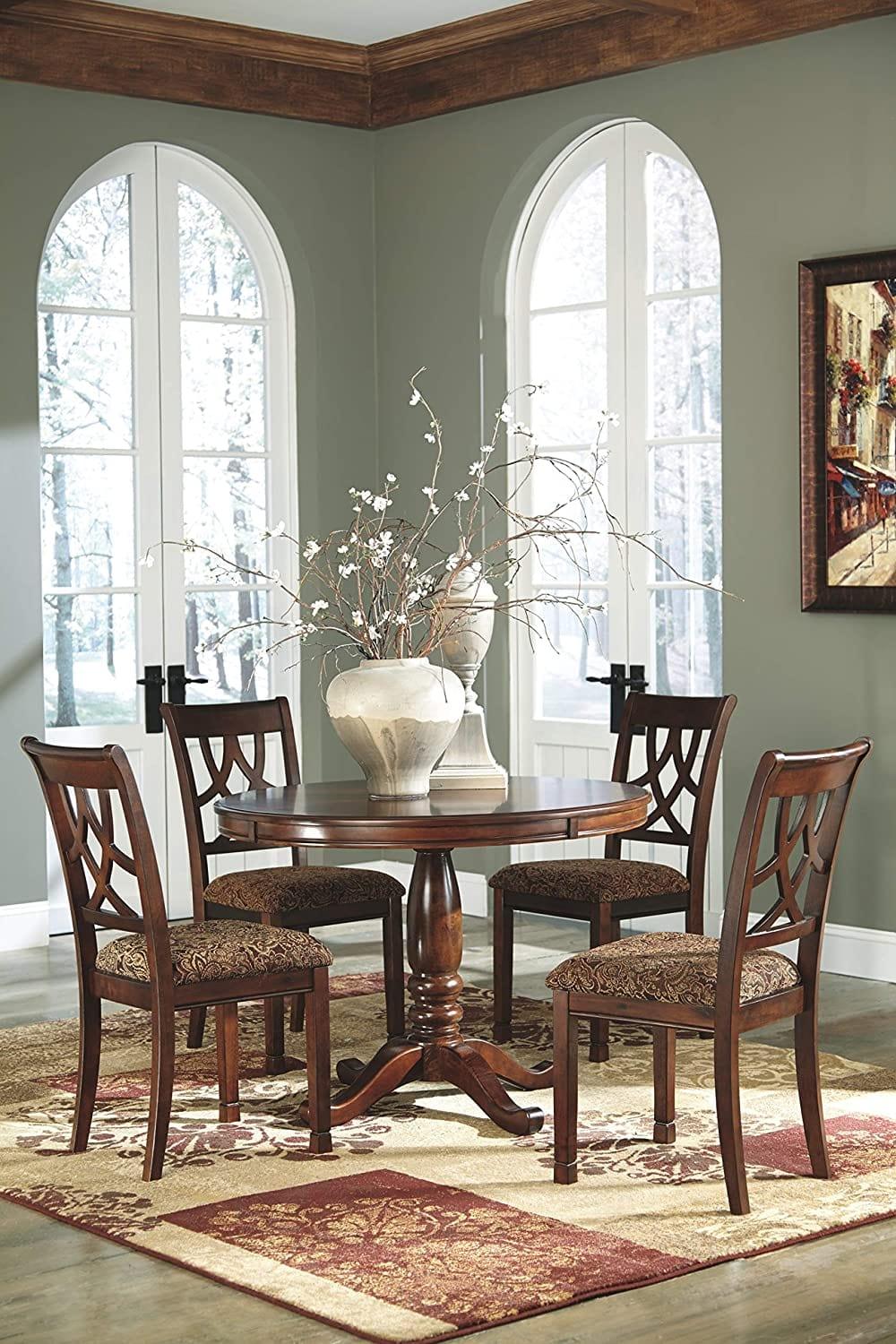 Upholstered Side Chair - Pierced Splat Back - Dining Set 4 Chair 1 Table -  Brown