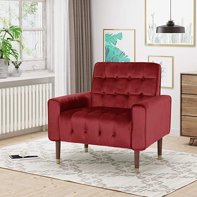 Velvet Armchair, Modern Glam, Button-Tufted, Waffle Stitching, - Ouch Cart 