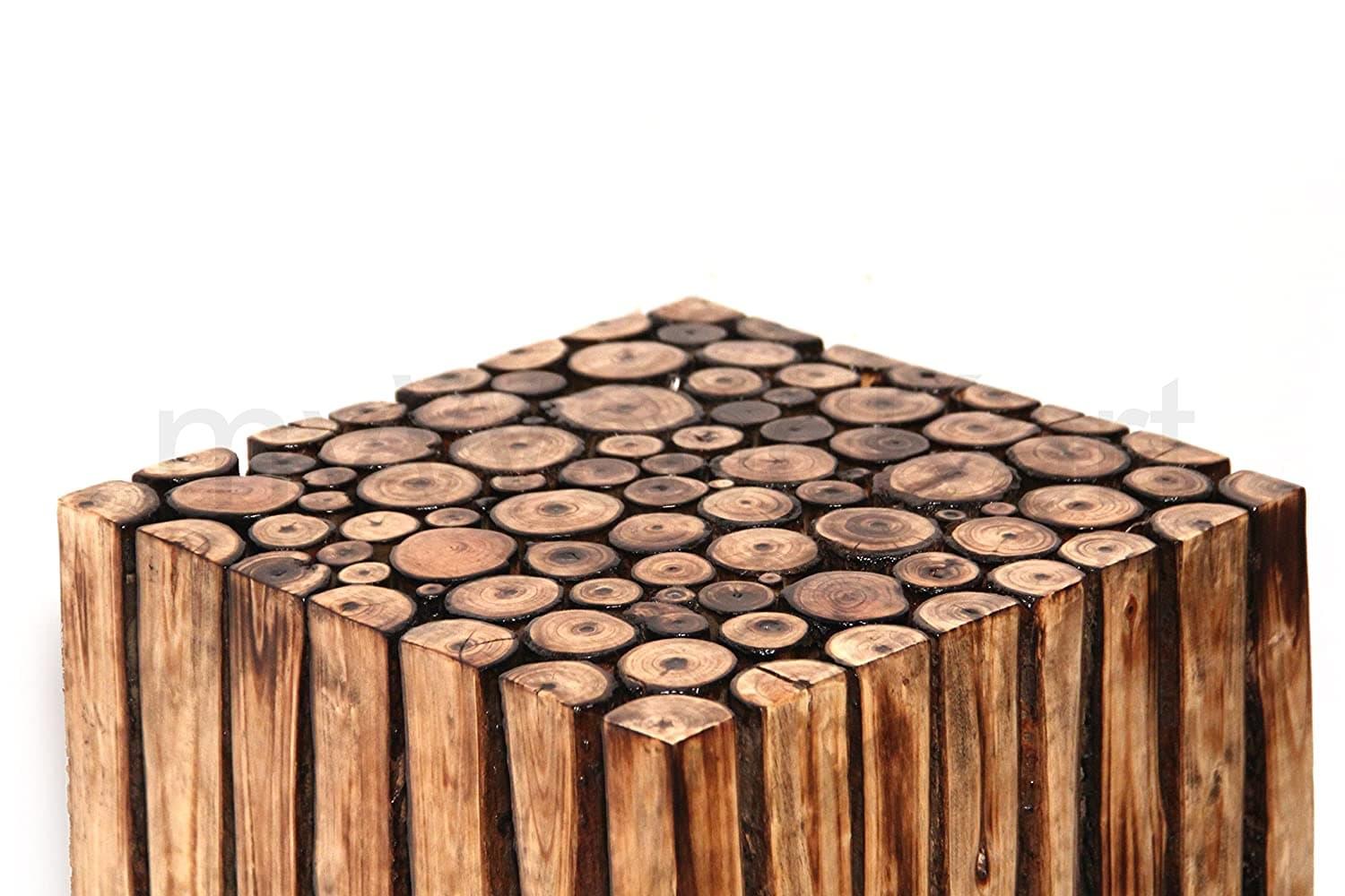 Square Wooden Stool Natural Wood Logs Best Used as Bedside Tea Coffee Plants Table for Bedroom Living Room Outdoor Garden Furniture - Ouch Cart 