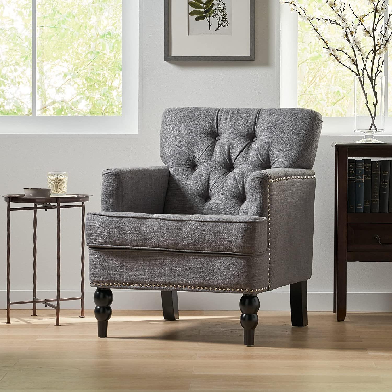 Tufted Club Chair, Fabric Accent Chair - Ouch Cart 