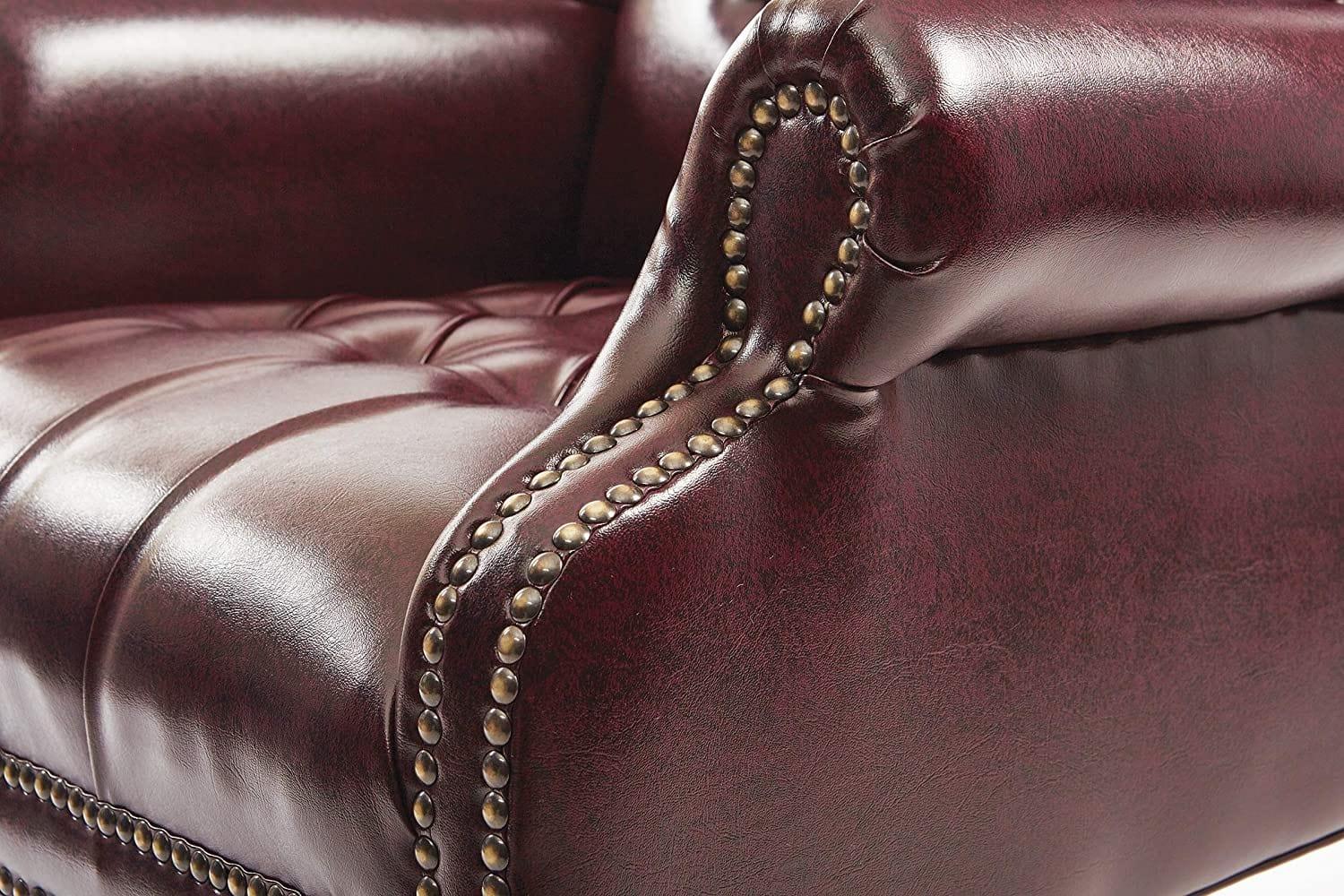 Tufted High Back Traditional Queen Anne Style Chair with Nailhead Accents and Mahogany Finish Legs - Ouch Cart 