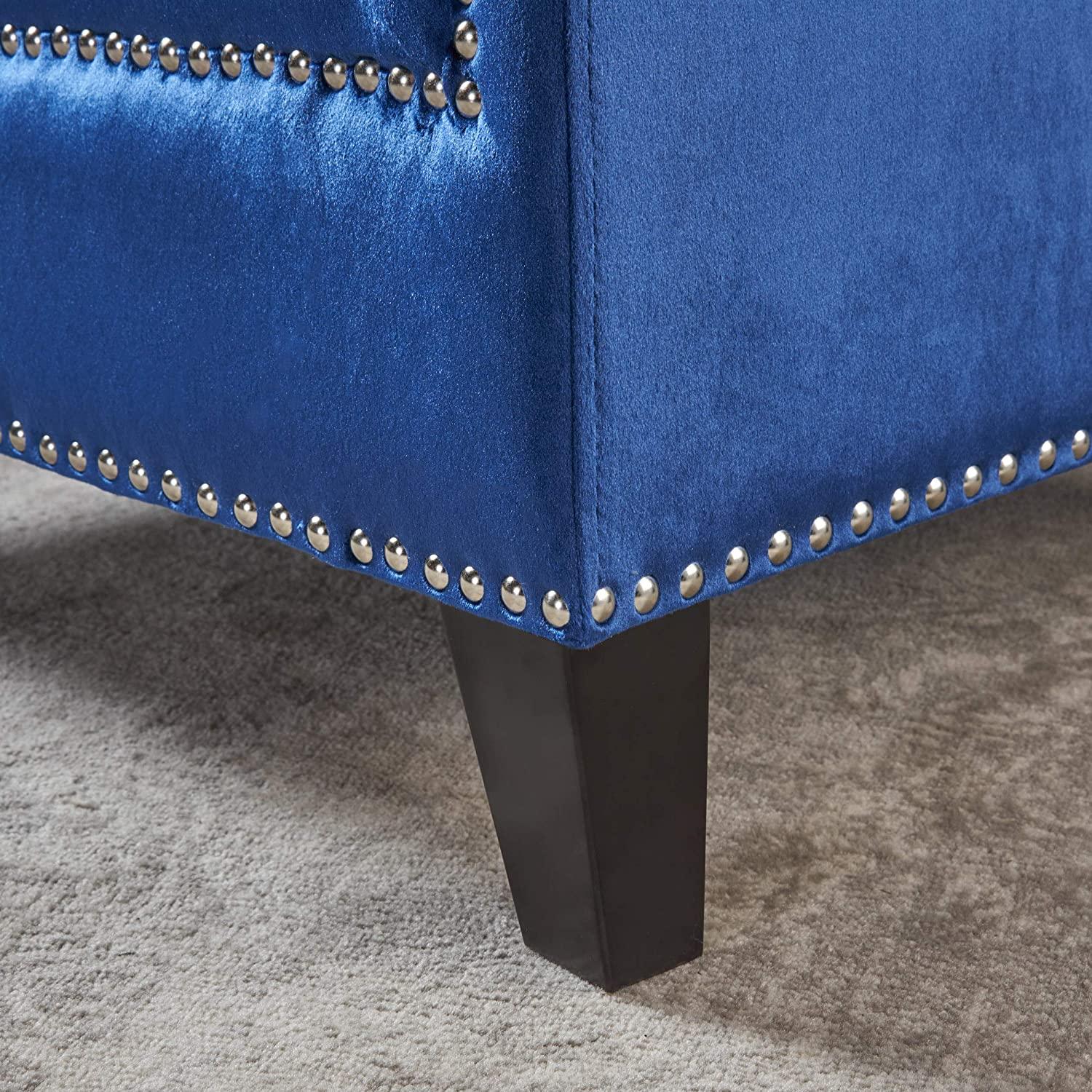 Tufted Back New Velvet Club Chair (Navy Blue - Ouch Cart 