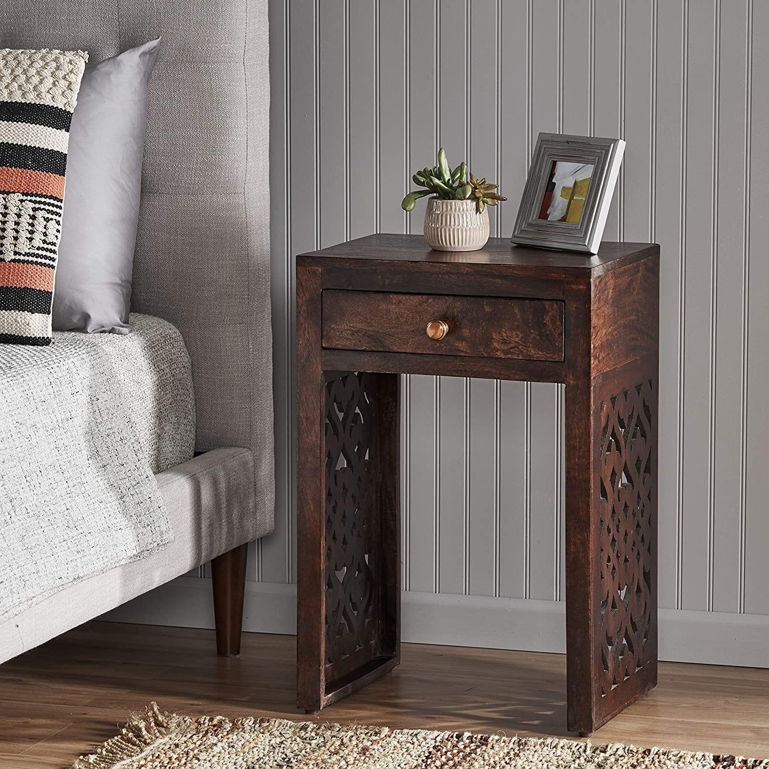 Home Annabelle Mango Wood Bedside Table, Brown - Ouch Cart 