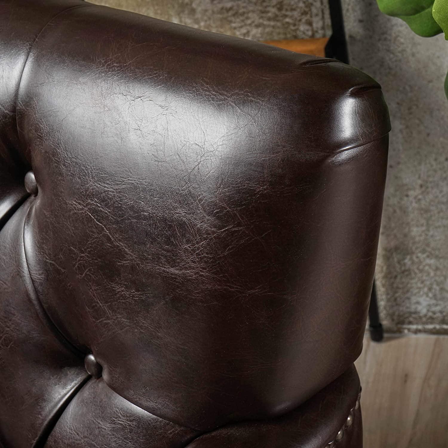 Wide Tufted Upholstery Club Chair with Arm Rest , Brown - Ouch Cart 