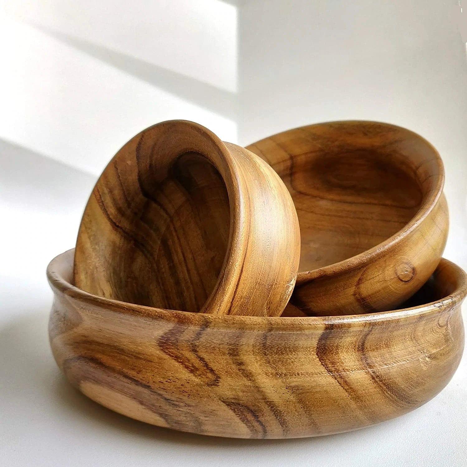 WOODEN BOWL || SET OF 3 || FOOD SAFE || ACACIA WOOD || HOT/COLD MEAL - Ouch Cart 