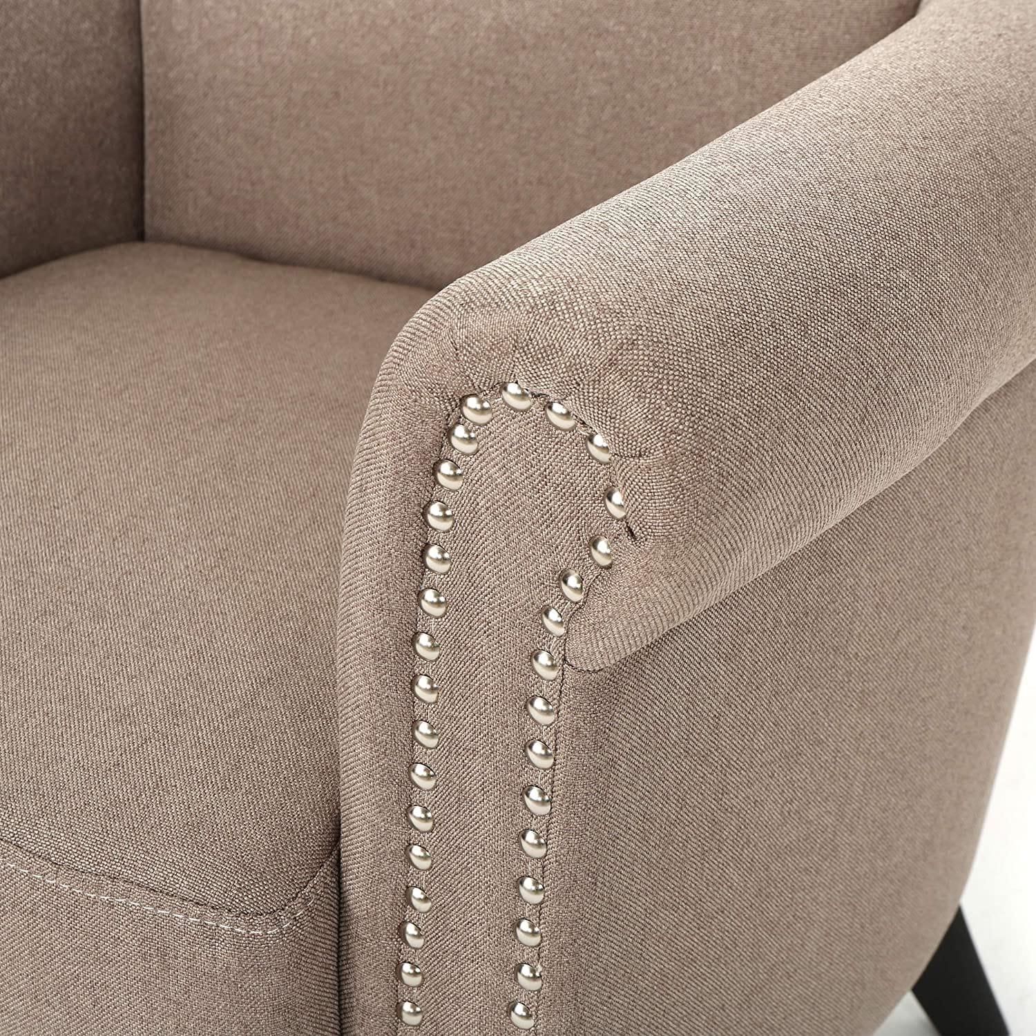 Brice Vintage Scroll Arm Studded Fabric Club Chair - Ouch Cart 