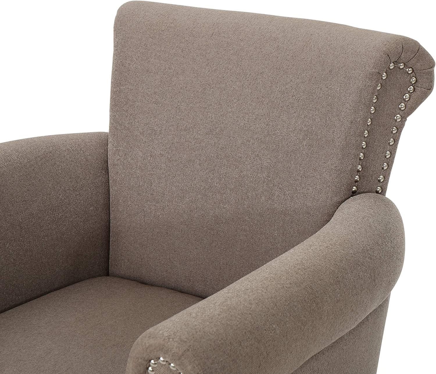 Brice Vintage Scroll Arm Studded Fabric Club Chair - Ouch Cart 