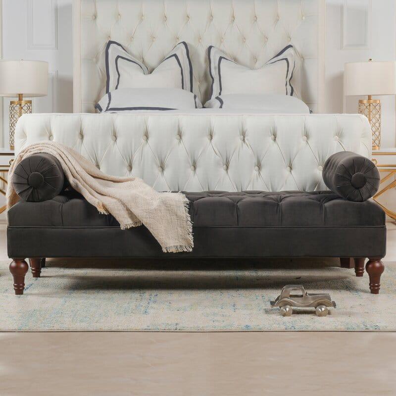 Benches: Knight Home Velvet Armed Storage Bench, Ivory - Ouch Cart 