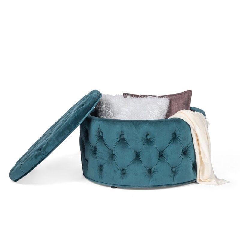 Wide Velvet Tufted Round Storage Ottoman with Storage - Ouch Cart 