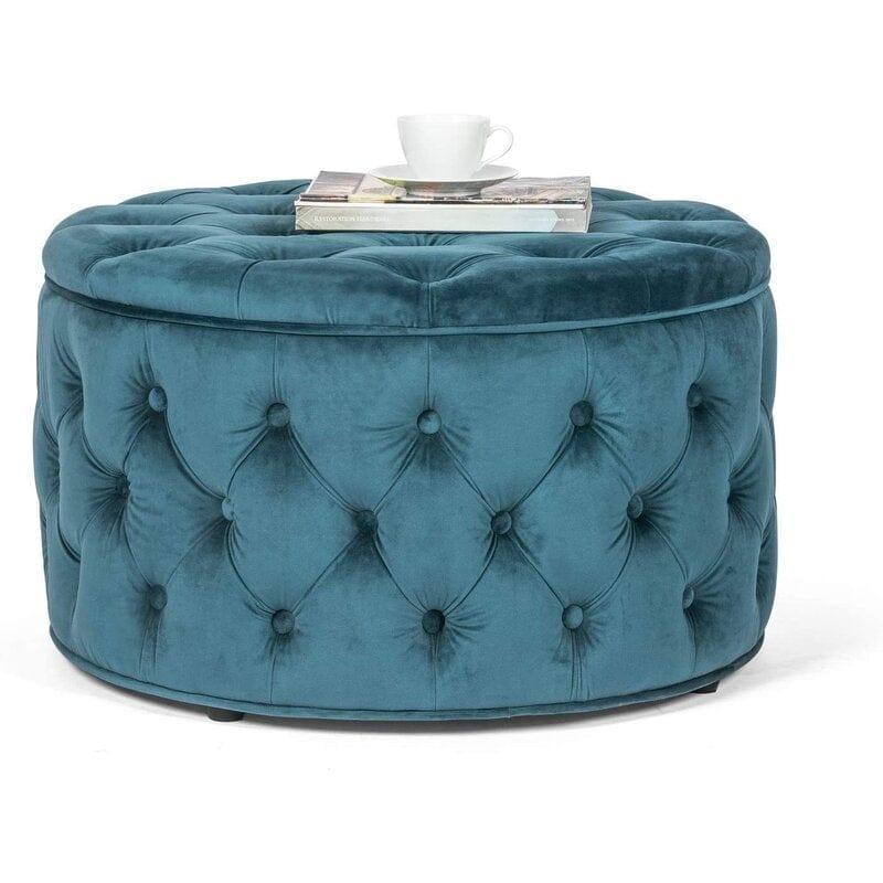 Wide Velvet Tufted Round Storage Ottoman with Storage - Ouch Cart 