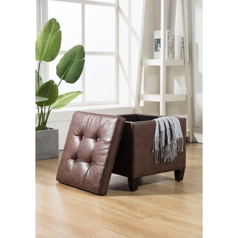 Wide Leatherette Tufted Square Storage Ottoman with Storage - Ouch Cart 