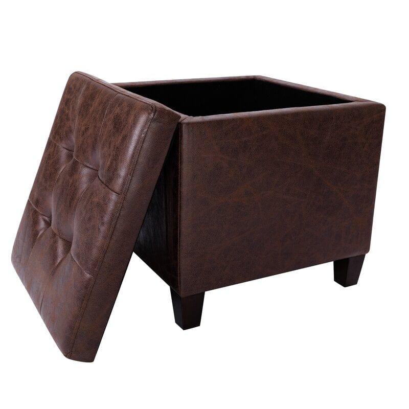 Wide Leatherette Tufted Square Storage Ottoman with Storage - Ouch Cart 