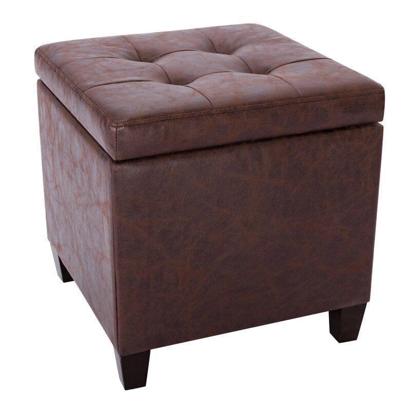 Wide Leatherette Tufted Square Storage Ottoman with Storage - Ouch Cart 