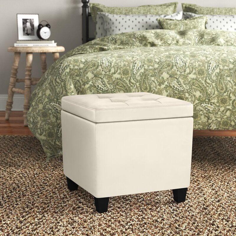Wide Leatherette Tufted Square Storage Ottoman with Storage - Ouch Cart 