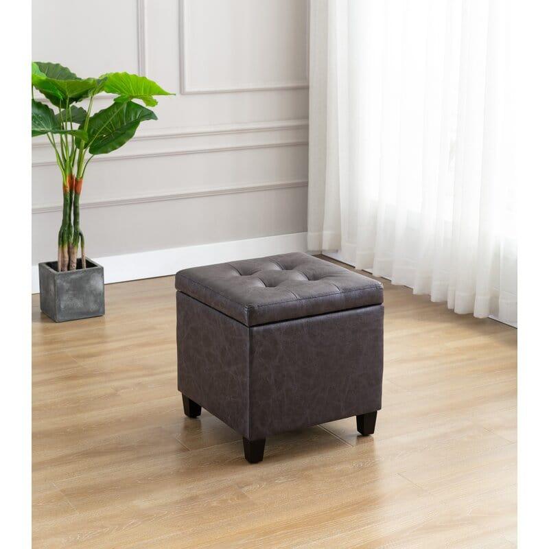 Wide Leatherette Tufted Square Storage Ottoman with Storage - Ouch Cart 