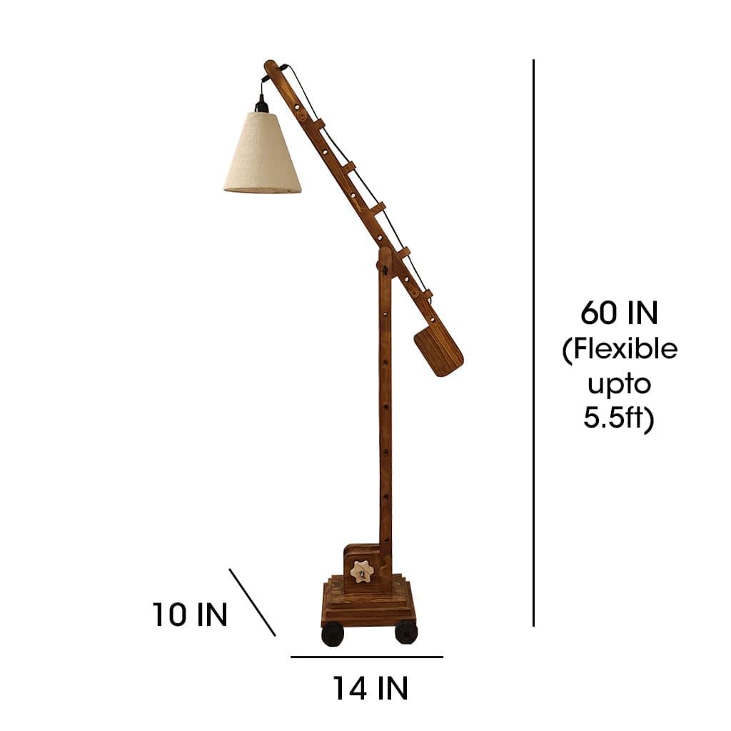 Angler Wooden Floor Lamp with Brown Base and Jute Fabric Lampshade (BULB NOT INCLUDED)