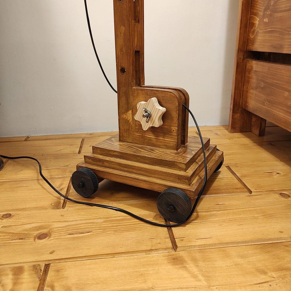 Angler Wooden Floor Lamp with Brown Base and Jute Fabric Lampshade (BULB NOT INCLUDED) - Ouch Cart 