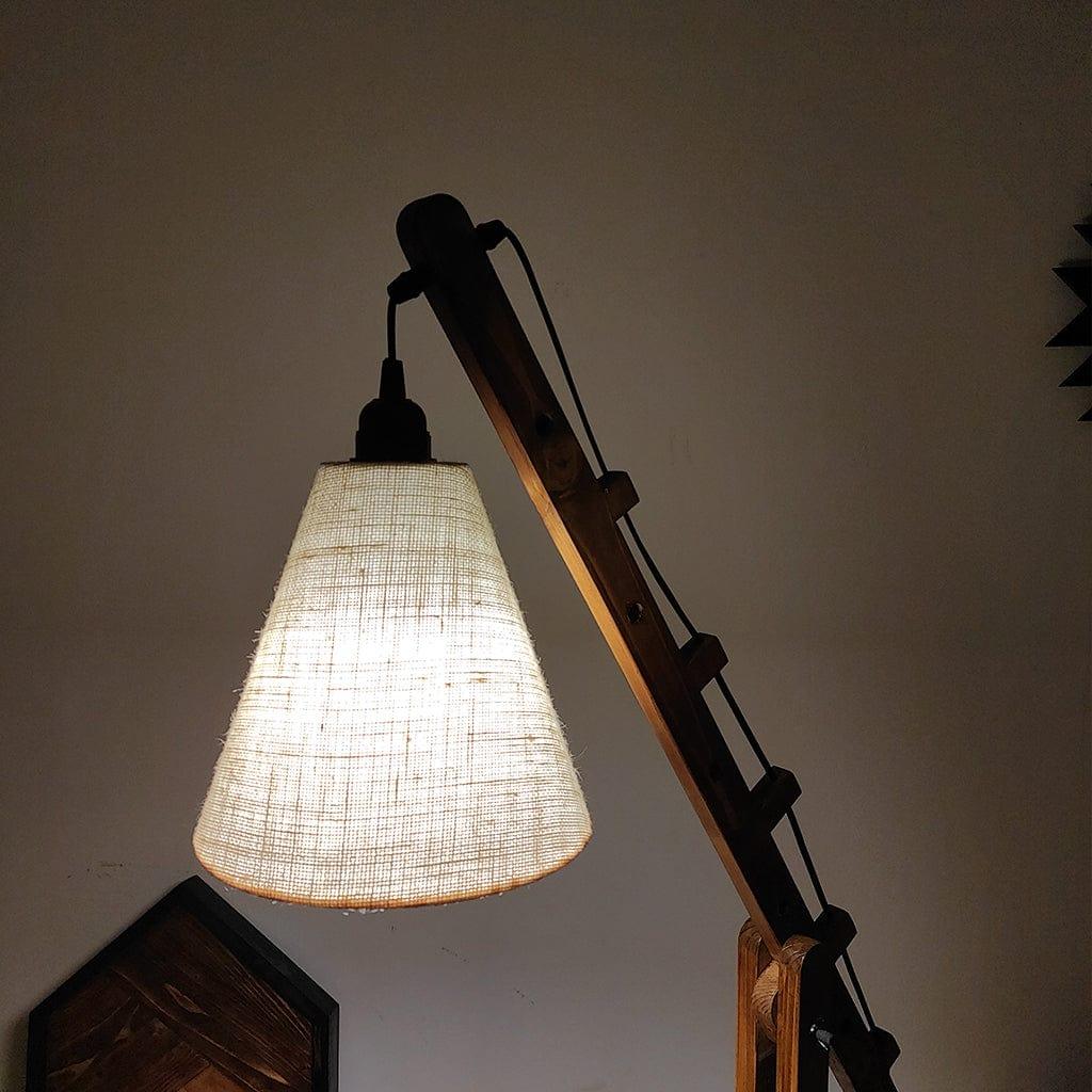 Angler Wooden Floor Lamp with Brown Base and Jute Fabric Lampshade (BULB NOT INCLUDED)