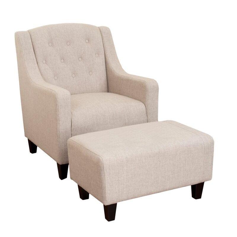 Wide Tufted Linen Armchair and Ottoman - Ouch Cart 