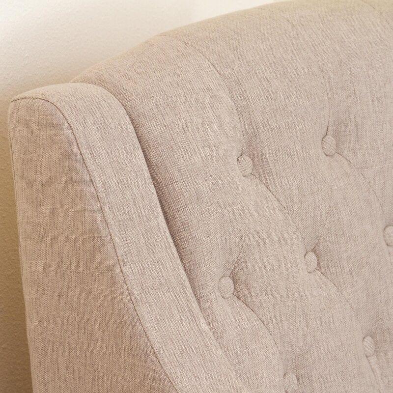 Wide Tufted Linen Armchair and Ottoman - Ouch Cart 
