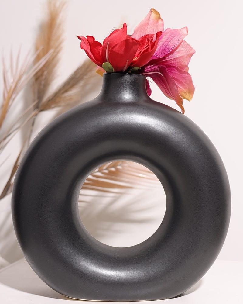Black Pipe Shape Ceramic Pot Planter For Indoor, Home Decor- Big Pot (Pack of 1) - Ouch Cart 