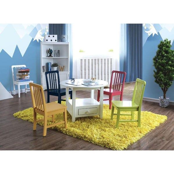 Round Shape Wooden Kids Table Set With Four Chairs, Pack Of 5, Multicolor - Ouch Cart 