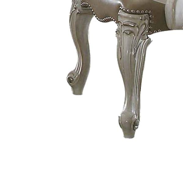 Wooden Antique Upholstered Arm Chair White And Gray - Ouch Cart 