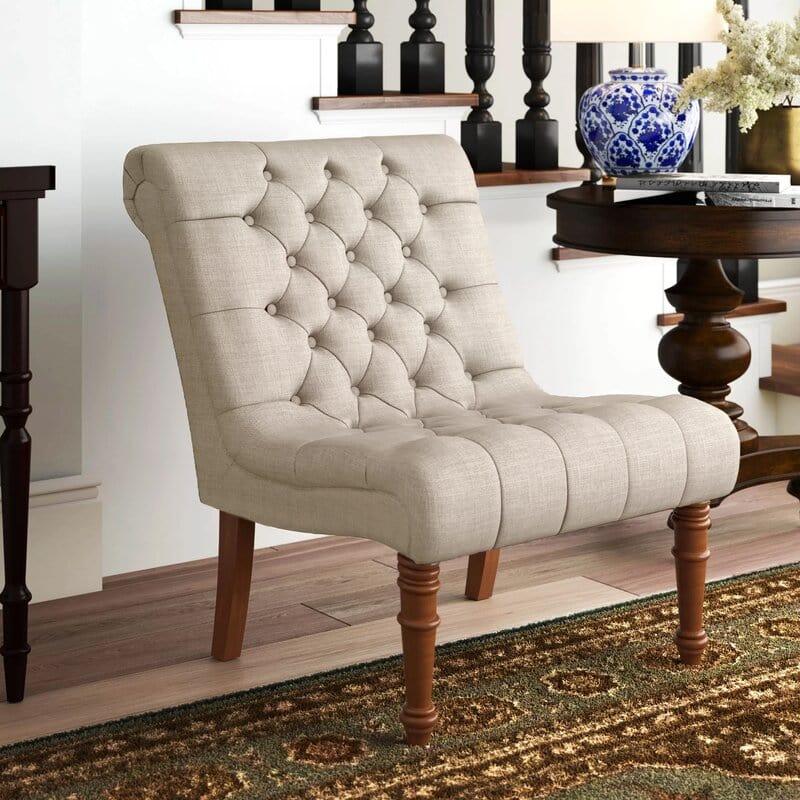 Barnkine Wide Wooden tufted Slipper Chair - Ouch Cart 