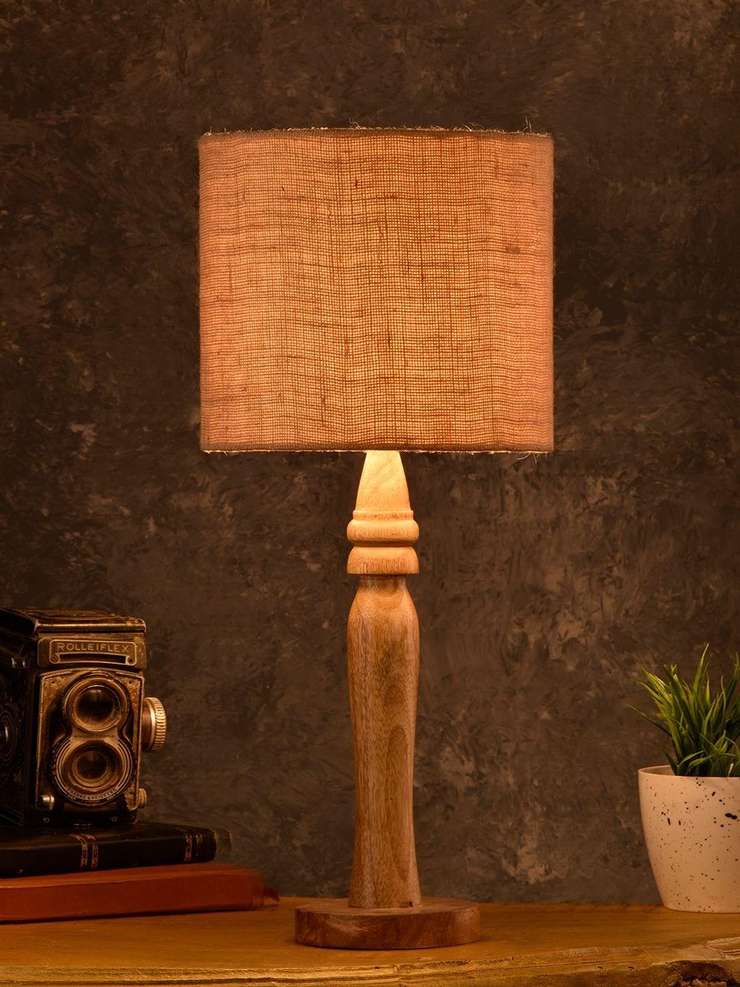 Round Brown Lamp with Brown Jute Shade - Ouch Cart 