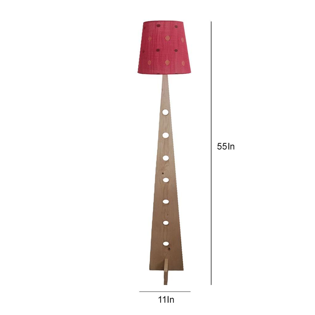 Bevel Wooden Floor Lamp with Beige Base and Red Printed Fabric Lampshade - Ouch Cart 