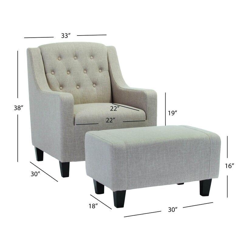 Wide Tufted Armchair and Ottoman