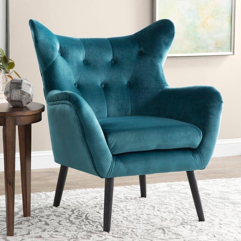 Wide Tufted Velvet Wingback Chair