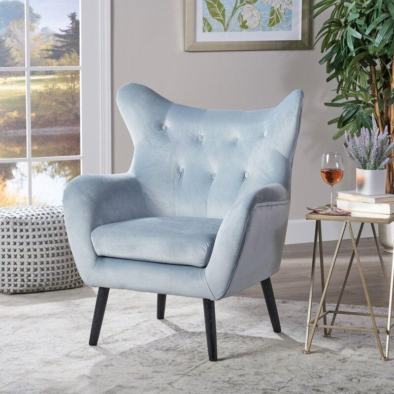 Wide Tufted Velvet Wingback Chair