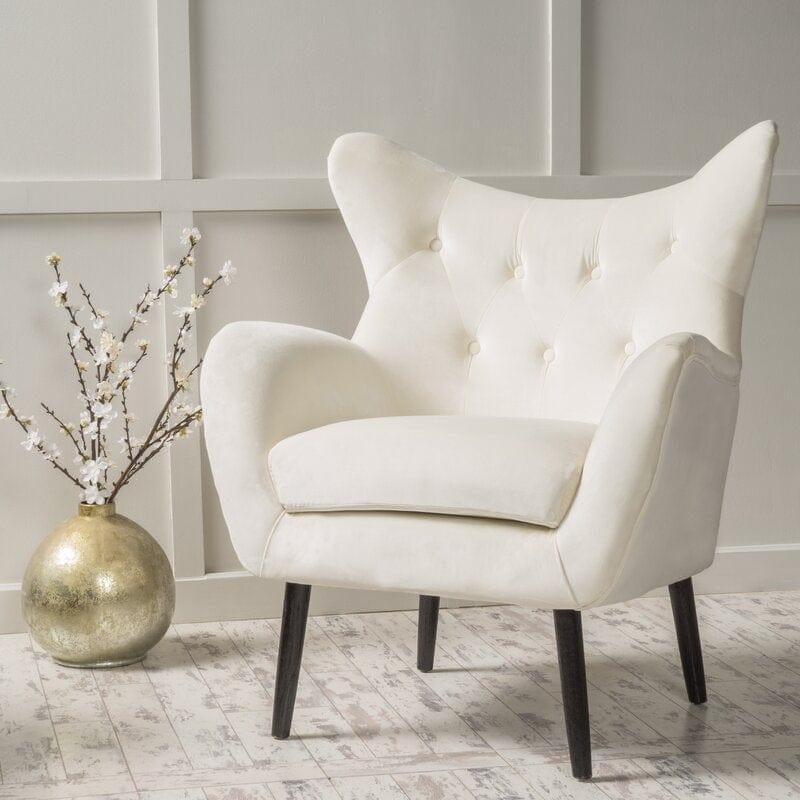 Wide Tufted Velvet Wingback Chair