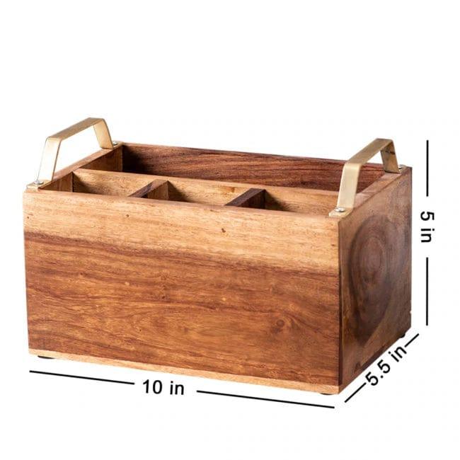 WOODEN CUTLERY STAND WITH IRON HANDLE || PREMIUM QUALITY || WATER RESISTANT - Ouch Cart 