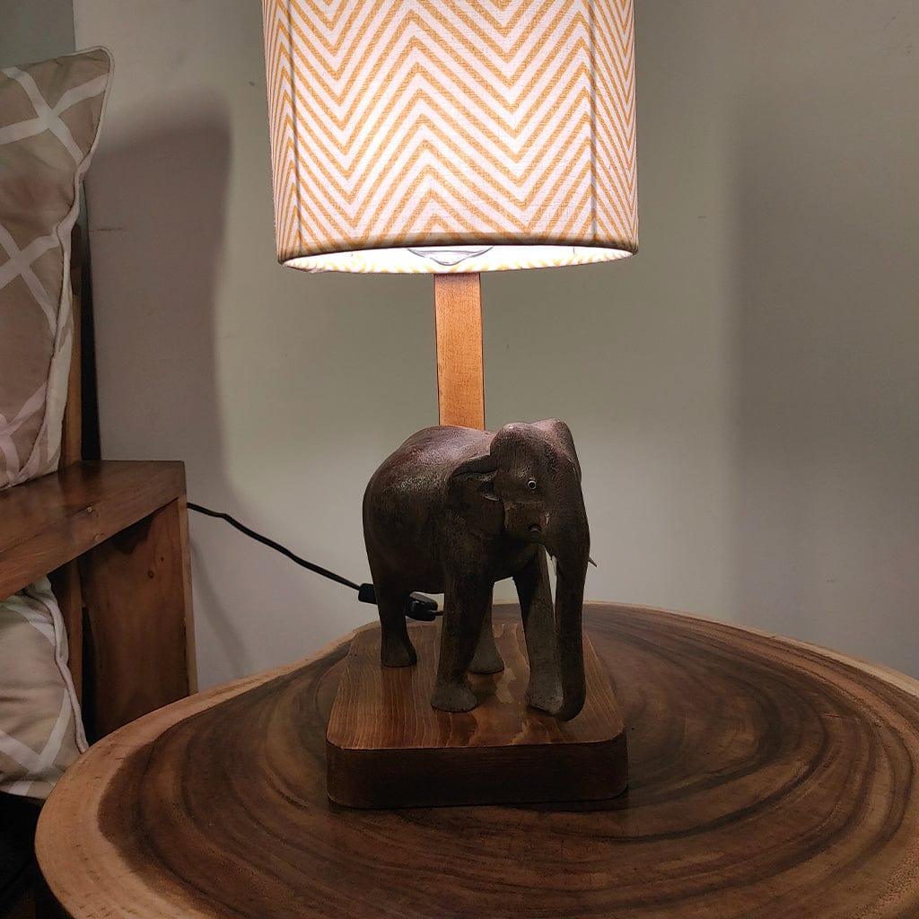 Elementary Wooden Table Lamp with Brown Base and Premium Yellow Fabric Lampshade (BULB NOT INCLUDED) - Ouch Cart 