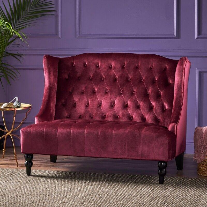 Wooden Two-seater Sofa Recessed Arm Loveseat - Ouch Cart 