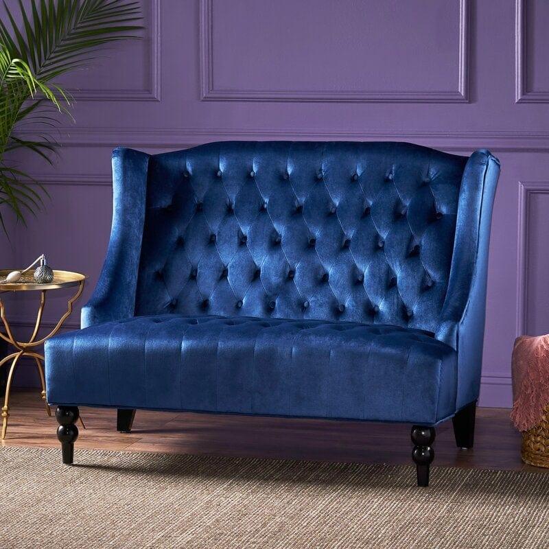 Wooden Two-seater Sofa Recessed Arm Loveseat - Ouch Cart 
