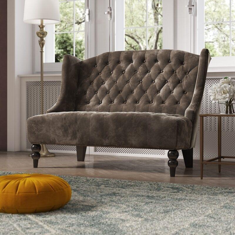 Wooden Two-seater Sofa Recessed Arm Loveseat - Ouch Cart 
