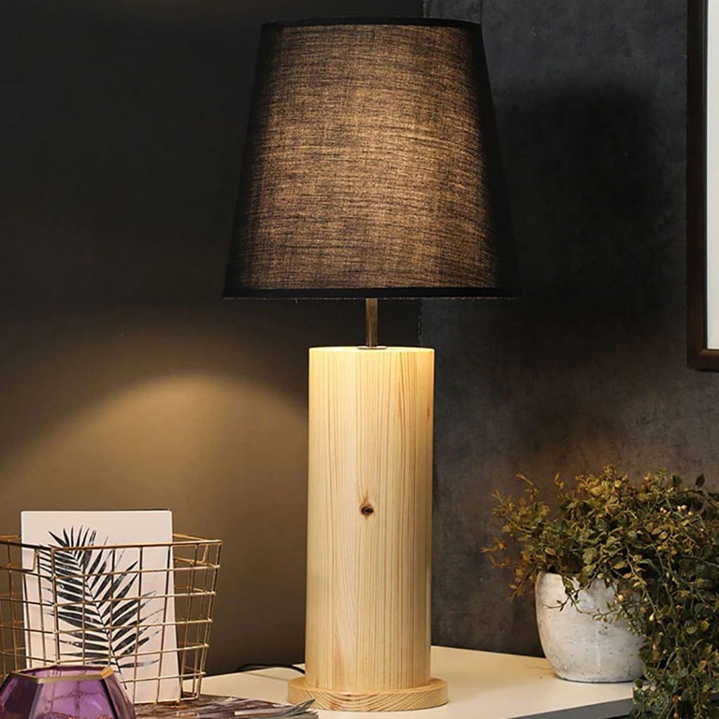 Cedar Beige Wooden Table Lamp with Black Fabric Lampshade - Ouch Cart 